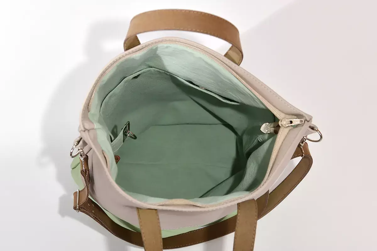 Handgefertigte Ledertasche Mira L mint grau
