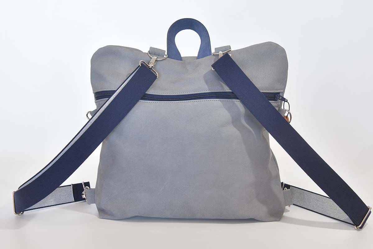 Lederrucksack Petra grau blau