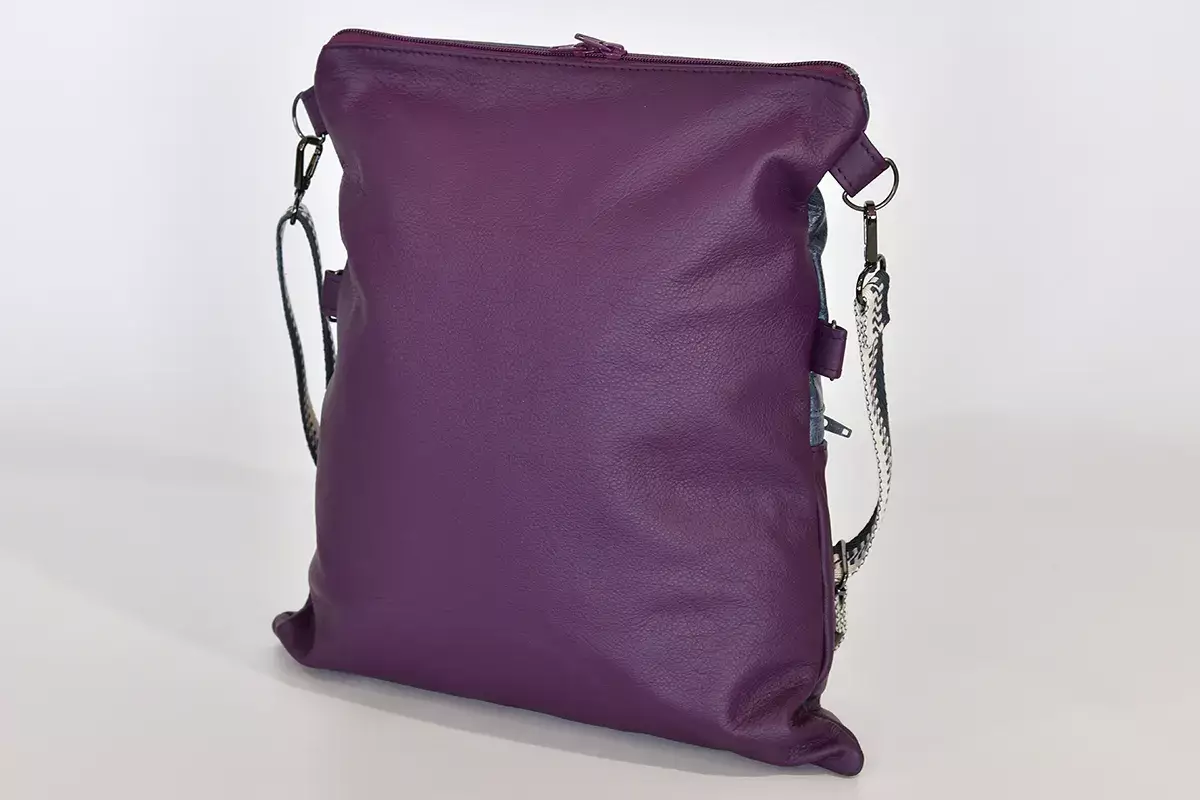 Handgefertigte Ledertasche violett und saphir26005 Sam flex
