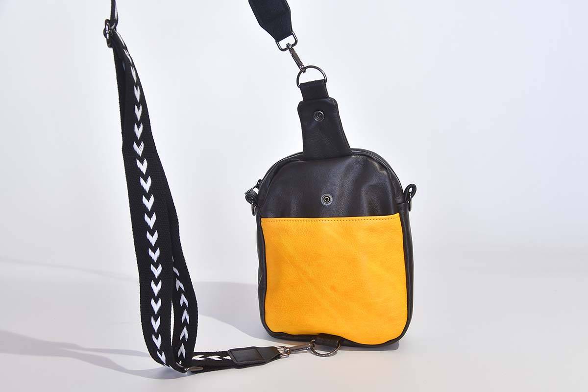 Ledertasche Modell Adrian gelb, schwarz