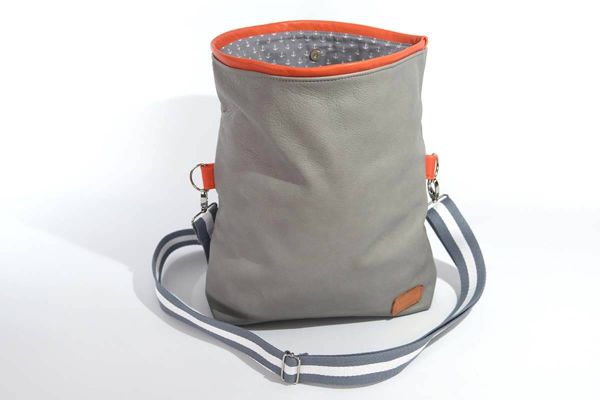 Ledertasche Modell Sam grau und orange