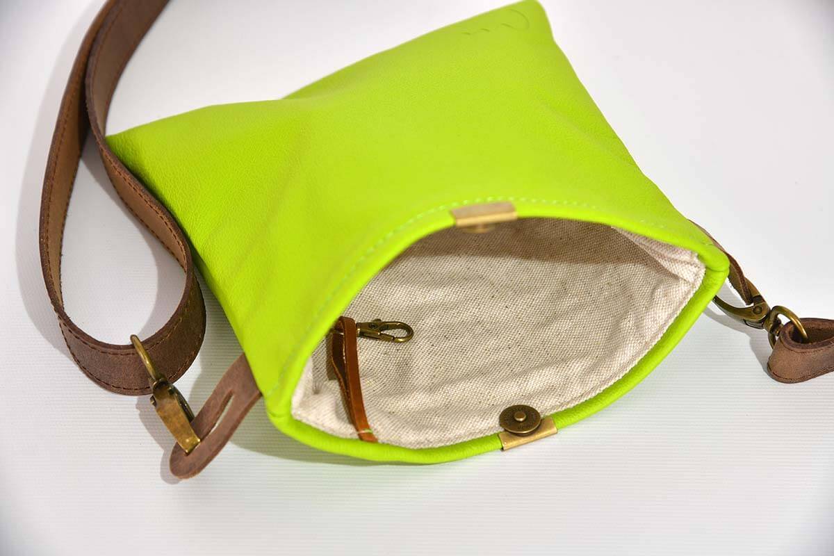 Leather bag Ben dia dark green / light green