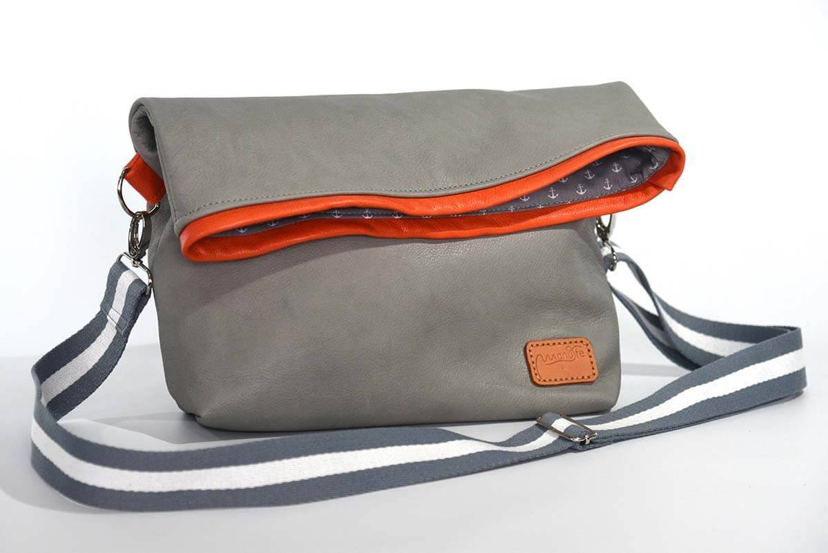 Ledertasche Modell Sam grau und orange