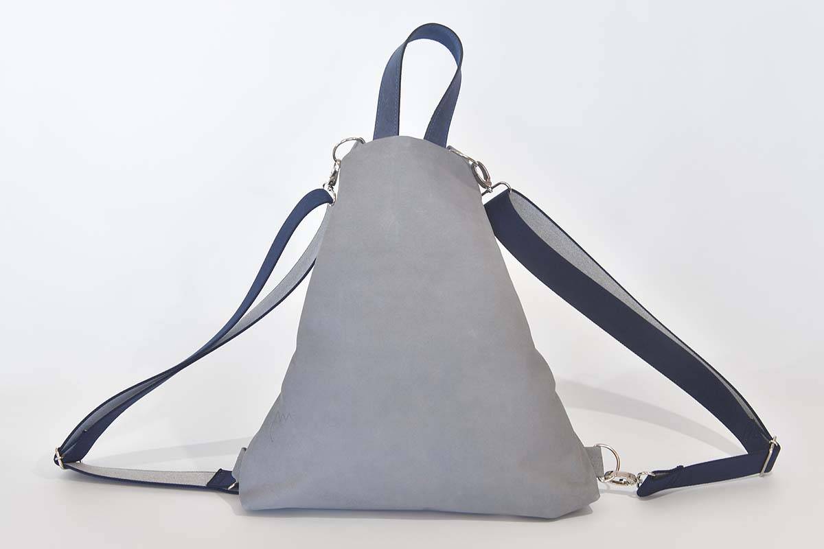 Lederrucksack Petra grau blau