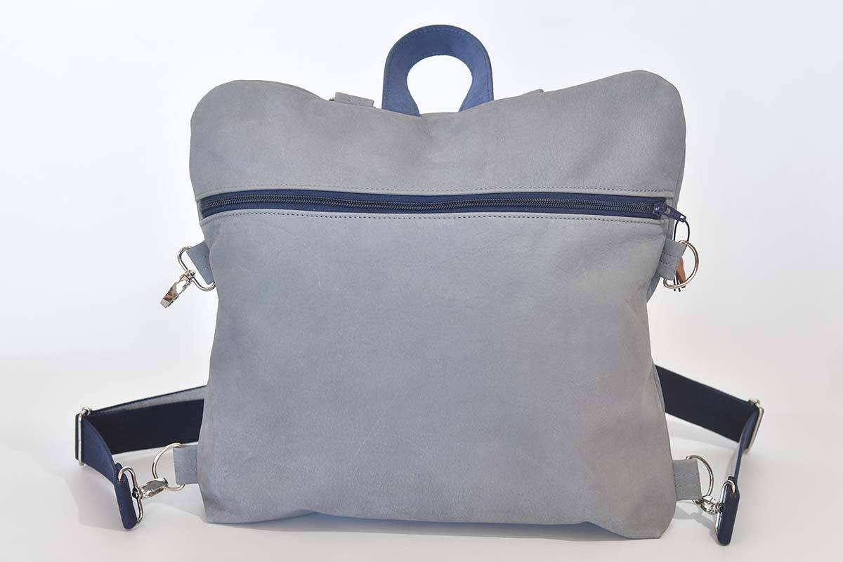 Lederrucksack Petra grau blau