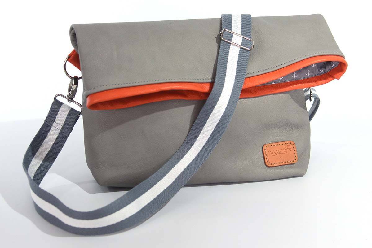 Ledertasche Modell Sam grau und orange