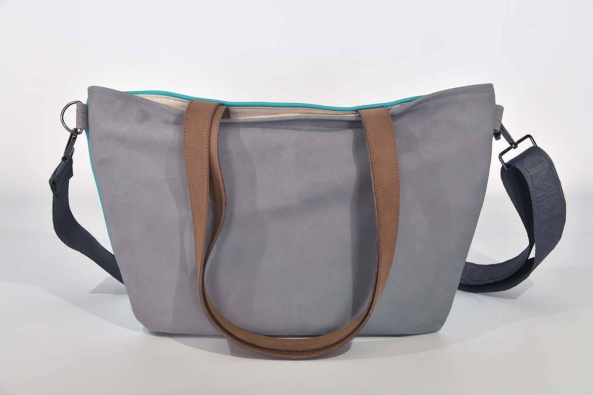 Ledertasche Modell Sarah türkis und grau