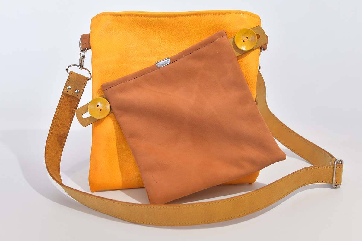 Ledertasche Ben dia hellbraun / sonnengelb