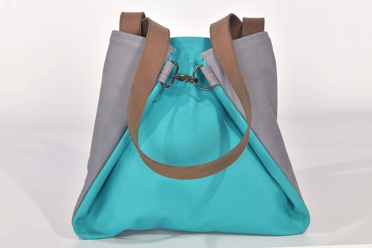Ledertasche Modell Sarah türkis und grau