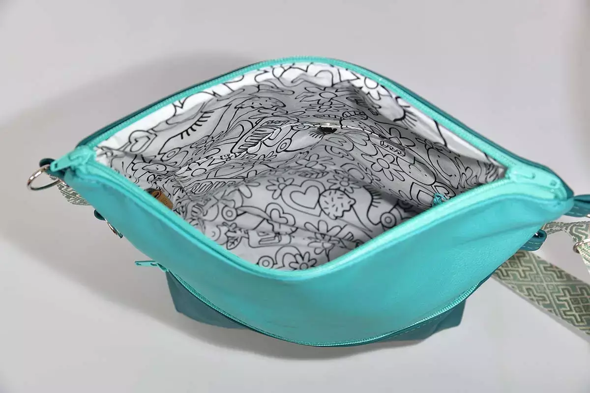 Schultertasche Sam flex Rindsleder türkis und dunkeltürkis