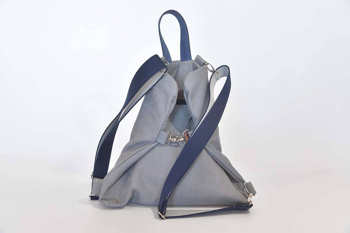 Lederrucksack Petra grau blau