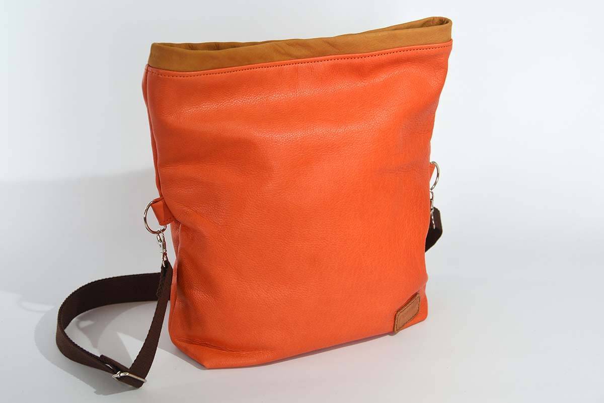 Ledertasche Modell Sam orange und hellbraun