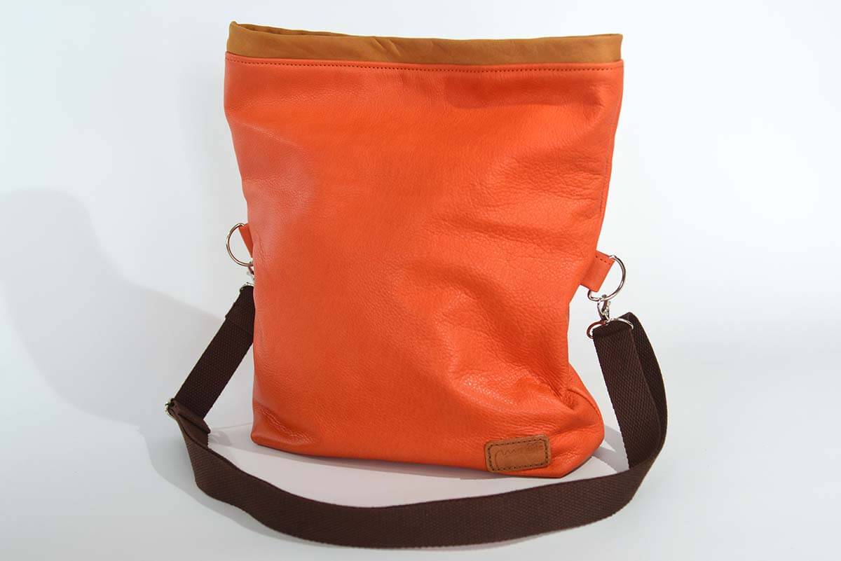 Ledertasche Modell Sam orange und hellbraun