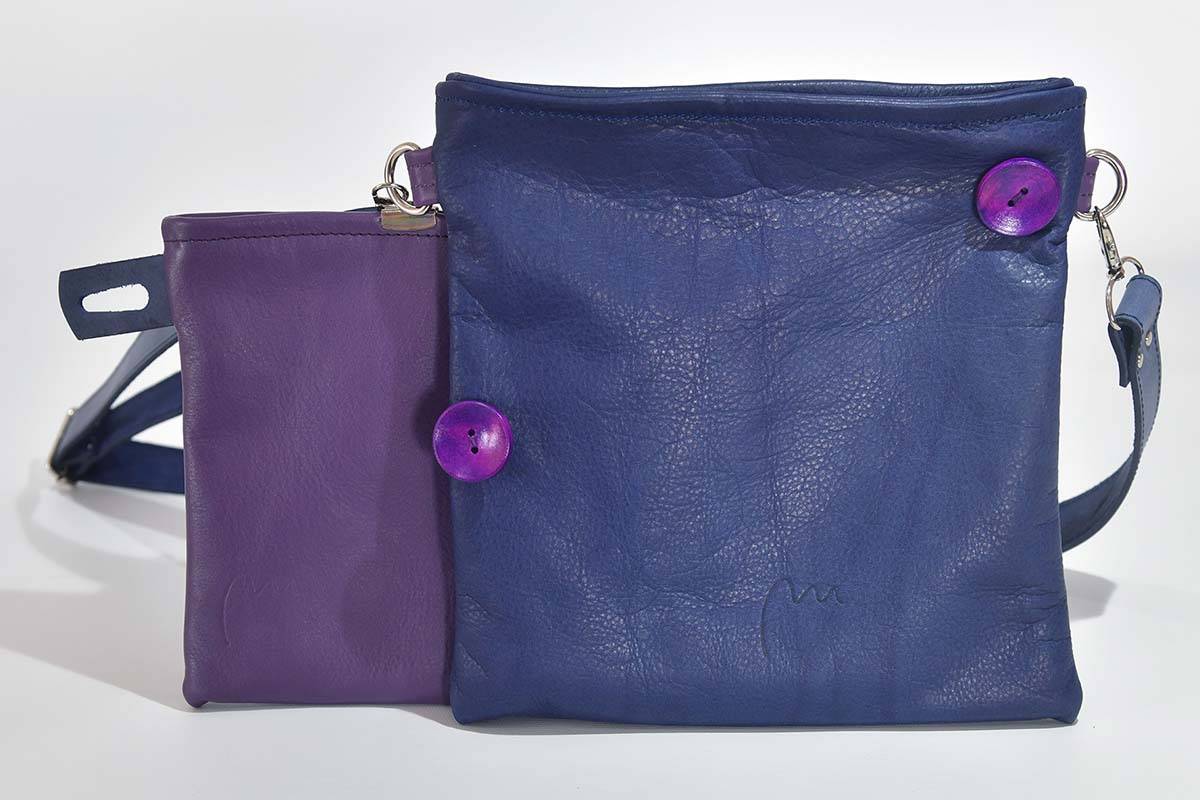 Ledertasche Ben dia lila / dunkelblau