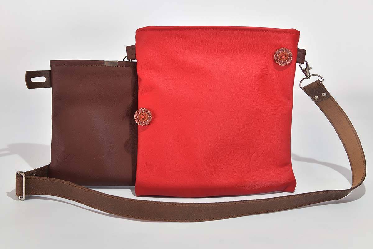 Ledertasche Ben dia rot / dunkelbraun