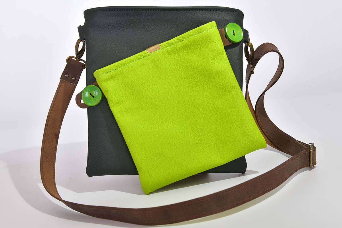 Ledertasche Ben dia dunkelgrün / hellgrün